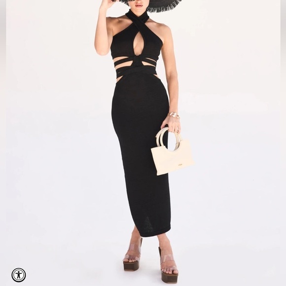 CULT GAIA Aziza Knit Cut Out Halter Dress NWT in Black - Picture 7 of 10
